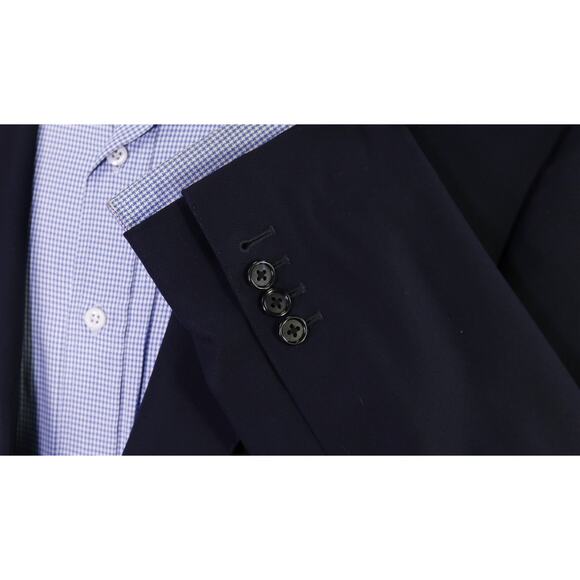 J Lancaster Custom Tailored Solid Navy Blue Woven Wool Blazer Jacket 44L - Picture 6 of 10